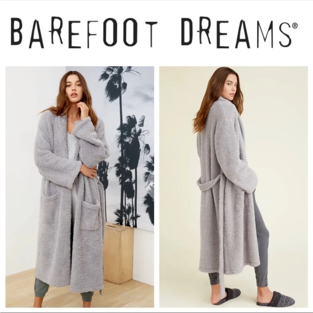 NWT Barefoot Dreams CozyChic Adult Robe Belted Lounge Dove Gray Size 3 Nice!
